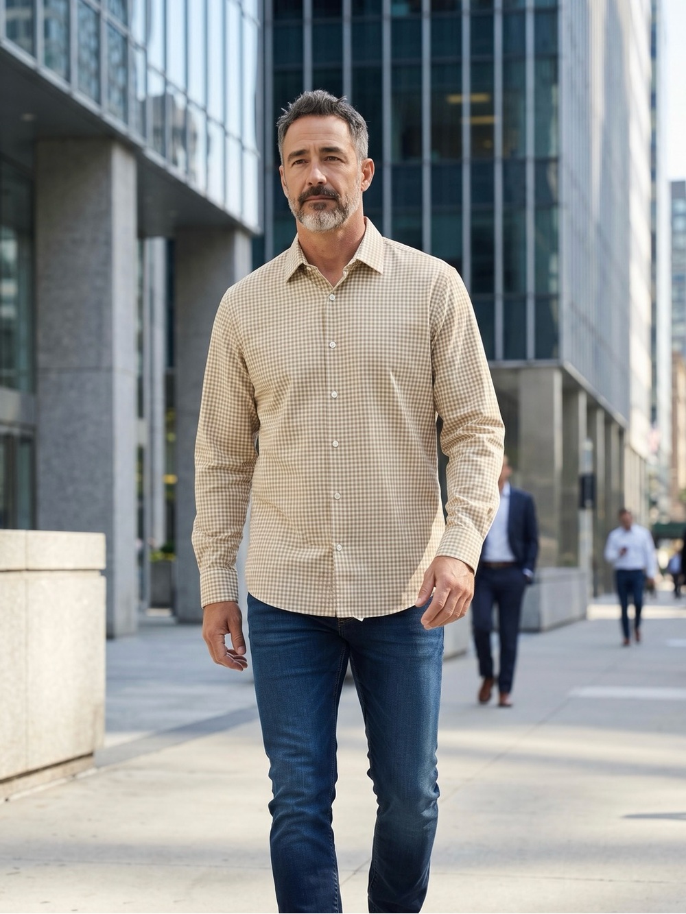 Men's Gingham Check Shirt - Beige